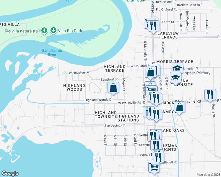 map of restaurants, bars, coffee shops, grocery stores, and more near 302 Chestnut Drive in Highlands