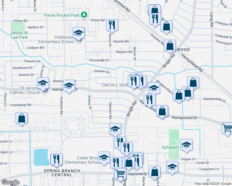 map of restaurants, bars, coffee shops, grocery stores, and more near 8551 Mcdade Street in Houston