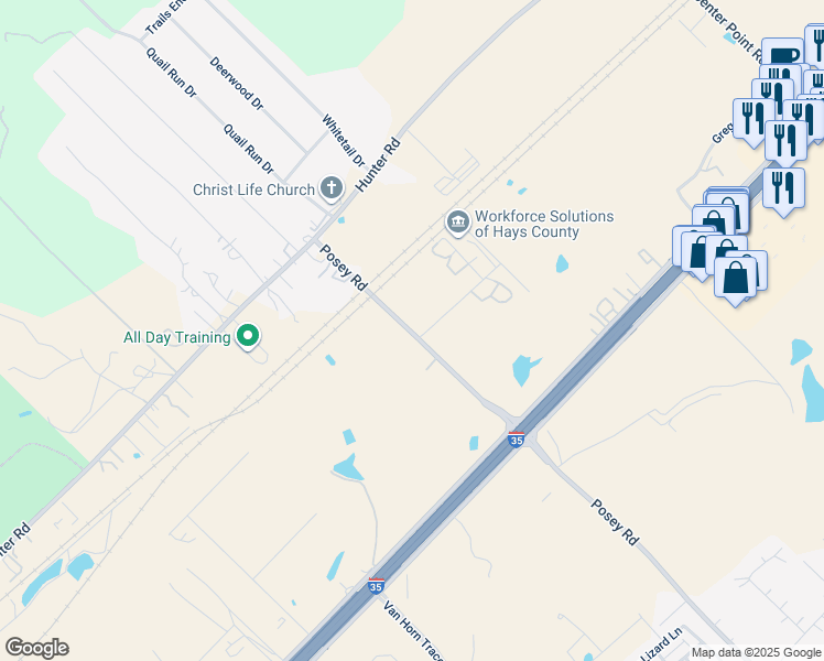 map of restaurants, bars, coffee shops, grocery stores, and more near 4334 Transportation Way in San Marcos