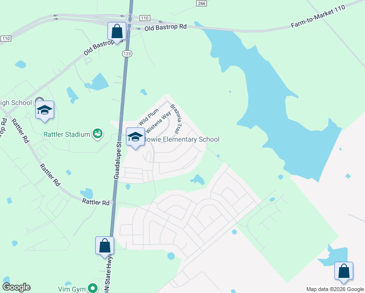 map of restaurants, bars, coffee shops, grocery stores, and more near 210 Brazoria Trail in San Marcos