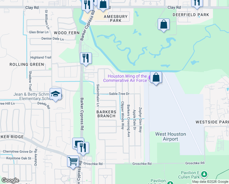 map of restaurants, bars, coffee shops, grocery stores, and more near 18202 Sea Branch Drive in Houston