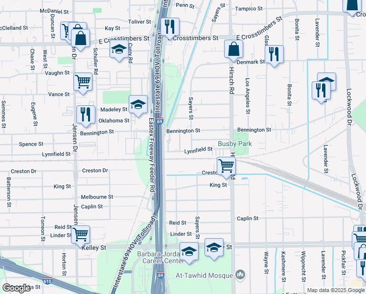 map of restaurants, bars, coffee shops, grocery stores, and more near 6706 Ralston Street in Houston