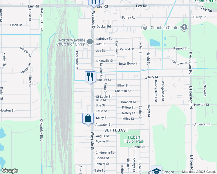 map of restaurants, bars, coffee shops, grocery stores, and more near 7984 Sunbury Street in Houston