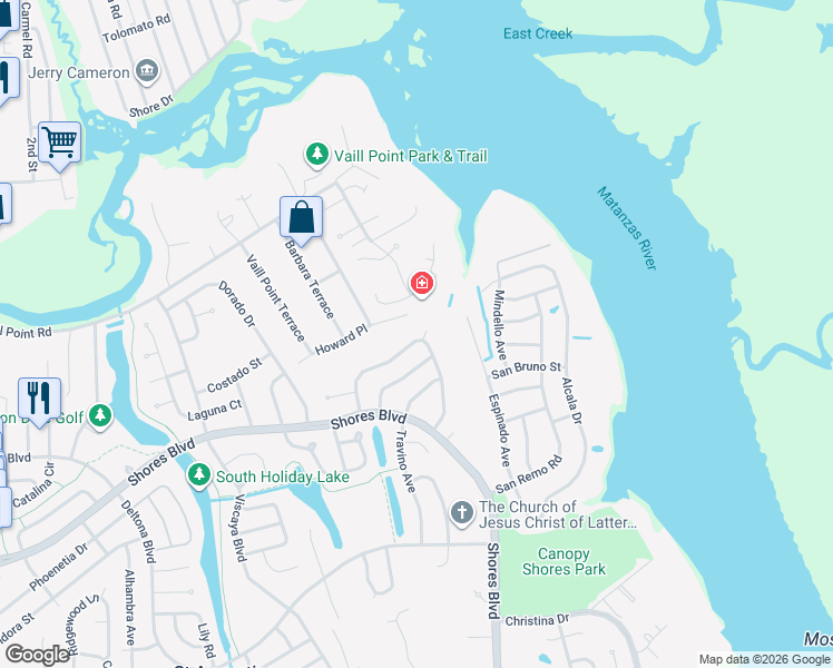 map of restaurants, bars, coffee shops, grocery stores, and more near 414 Nervia Court in St. Augustine