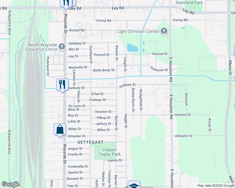 map of restaurants, bars, coffee shops, grocery stores, and more near 6409 Haight Street in Houston