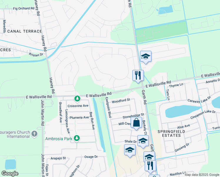 map of restaurants, bars, coffee shops, grocery stores, and more near 4911 Seaside Sparrow Ln in Baytown