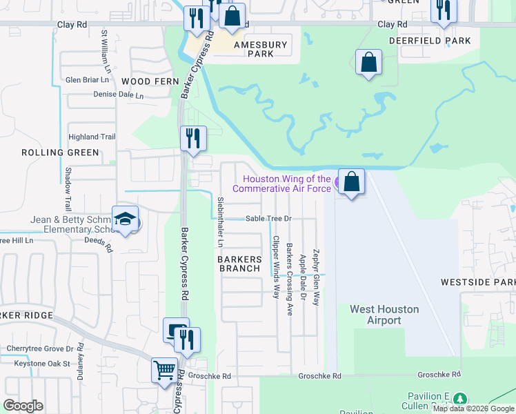map of restaurants, bars, coffee shops, grocery stores, and more near 18202 Sea Branch Drive in Houston