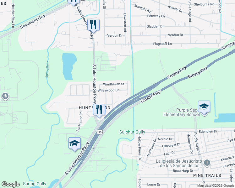 map of restaurants, bars, coffee shops, grocery stores, and more near 13614 Wileywood Drive in Houston
