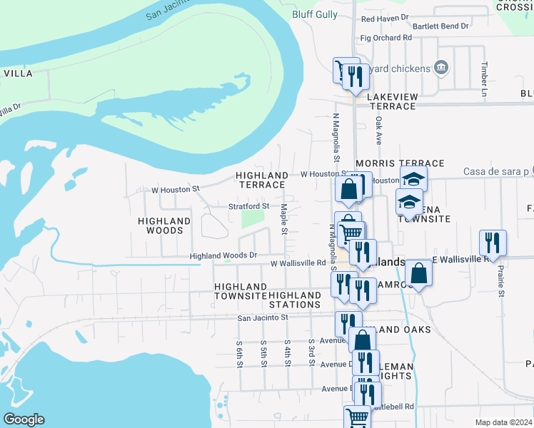 map of restaurants, bars, coffee shops, grocery stores, and more near 509 Stratford Street in Highlands