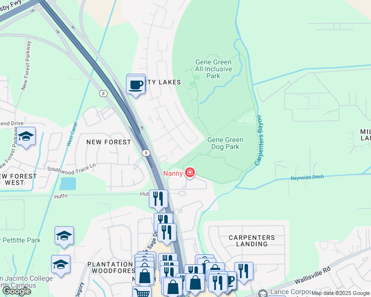 map of restaurants, bars, coffee shops, grocery stores, and more near 6510 Hawthorne Falls Lane in Houston