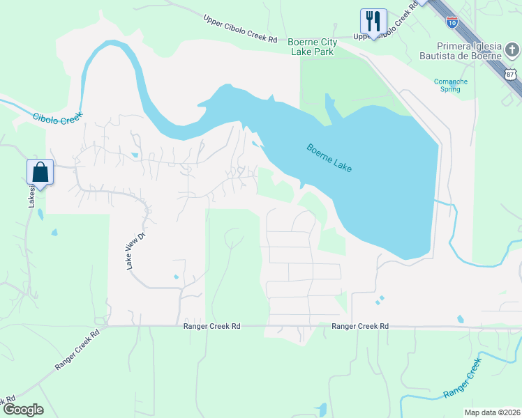 map of restaurants, bars, coffee shops, grocery stores, and more near 640 Siefert Pond Drive in Boerne