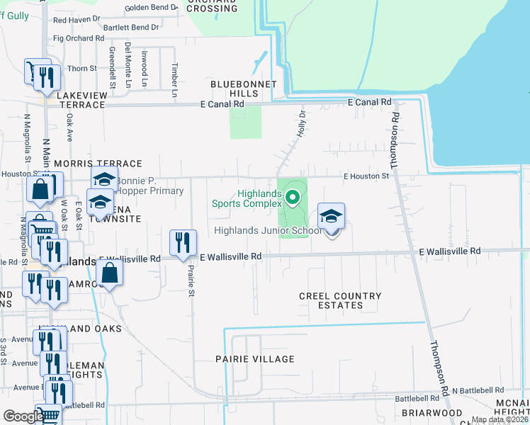 map of restaurants, bars, coffee shops, grocery stores, and more near 423 Irene Drive in Highlands