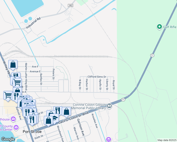 map of restaurants, bars, coffee shops, grocery stores, and more near 905 Clifford Sims Drive in Port St. Joe