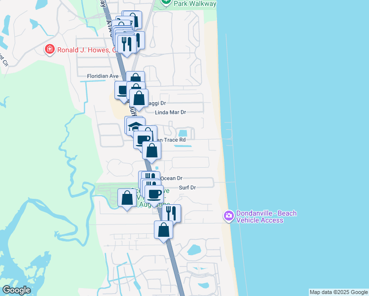 map of restaurants, bars, coffee shops, grocery stores, and more near 7 Sabor De Sal Road in St. Augustine