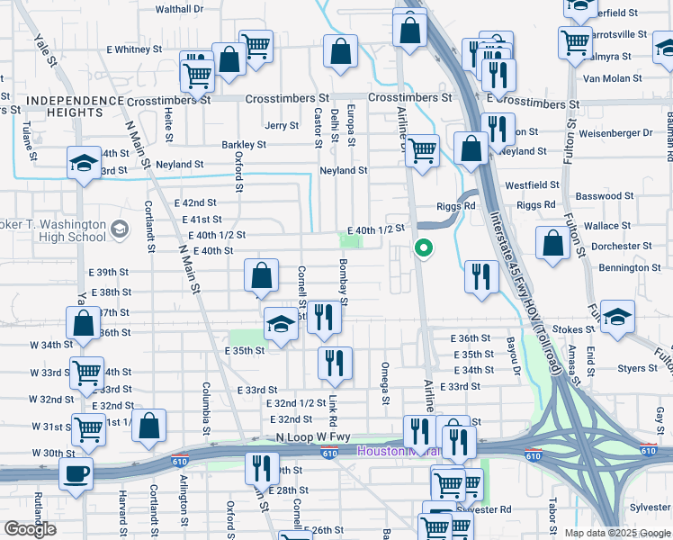 map of restaurants, bars, coffee shops, grocery stores, and more near 828 East 39th Street in Houston