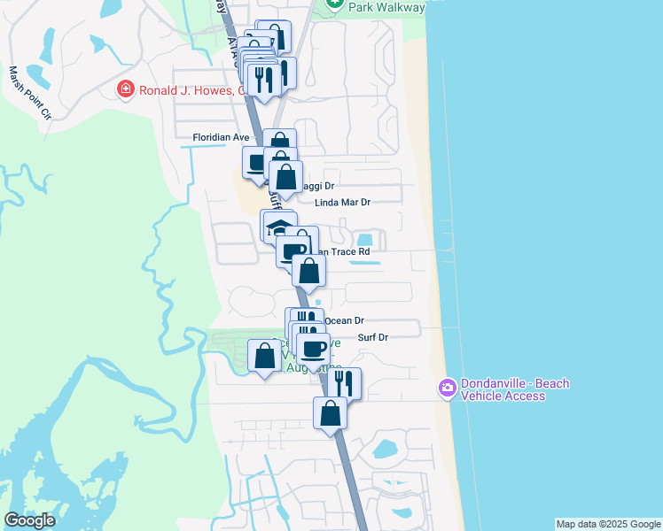 map of restaurants, bars, coffee shops, grocery stores, and more near 19 Sabor De Sal Road in St. Augustine