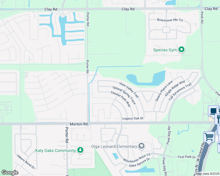 map of restaurants, bars, coffee shops, grocery stores, and more near 3247 Upland Spring Trace in Katy