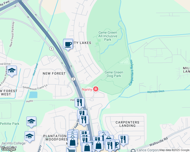 map of restaurants, bars, coffee shops, grocery stores, and more near 6507 Providence View Lane in Houston