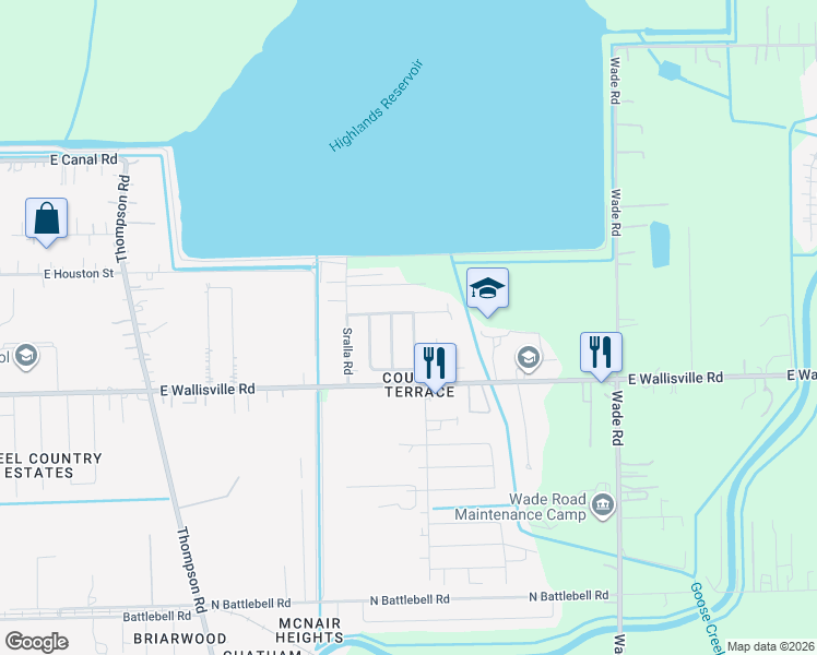 map of restaurants, bars, coffee shops, grocery stores, and more near 8611 Honeysuckle in Highlands