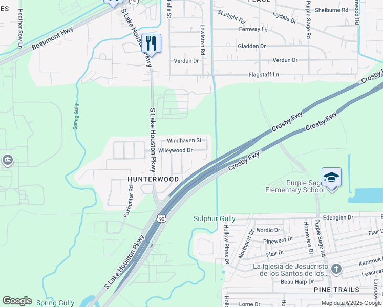 map of restaurants, bars, coffee shops, grocery stores, and more near 13614 Wileywood Drive in Houston