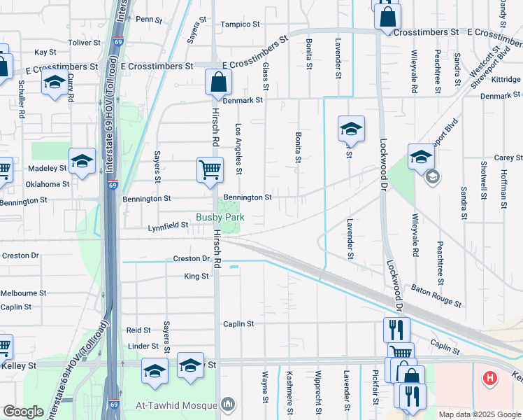 map of restaurants, bars, coffee shops, grocery stores, and more near 4318 Bennington Street in Houston