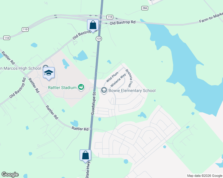 map of restaurants, bars, coffee shops, grocery stores, and more near 103 Wisteria Way in San Marcos