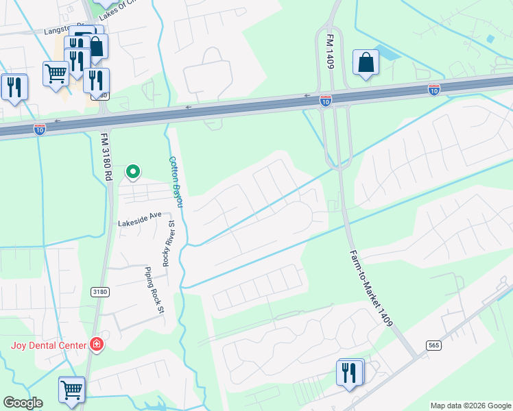 map of restaurants, bars, coffee shops, grocery stores, and more near 111 Comal Drive in Mont Belvieu