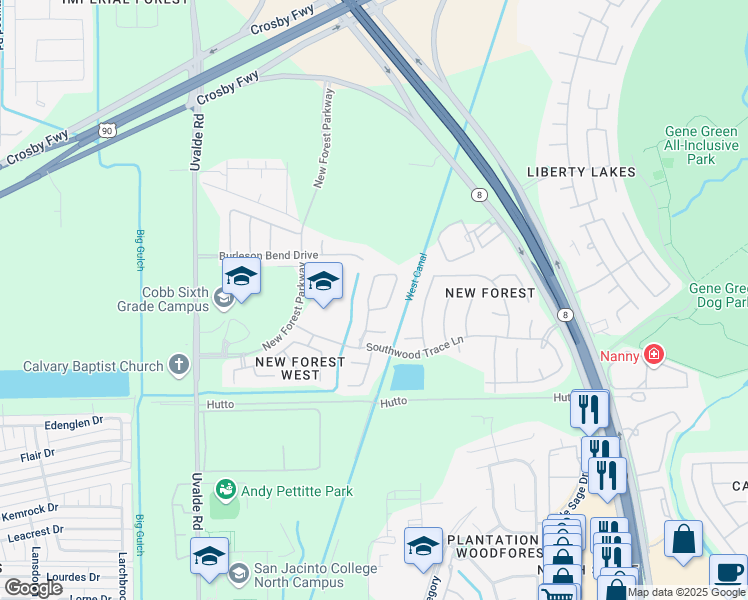 map of restaurants, bars, coffee shops, grocery stores, and more near 6806 Stableton Lane in Houston