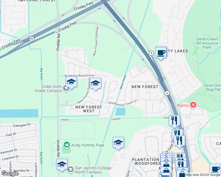 map of restaurants, bars, coffee shops, grocery stores, and more near 6806 Stableton Lane in Houston