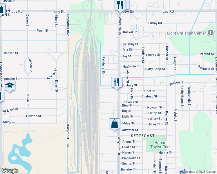 map of restaurants, bars, coffee shops, grocery stores, and more near 7801 King Street in Houston