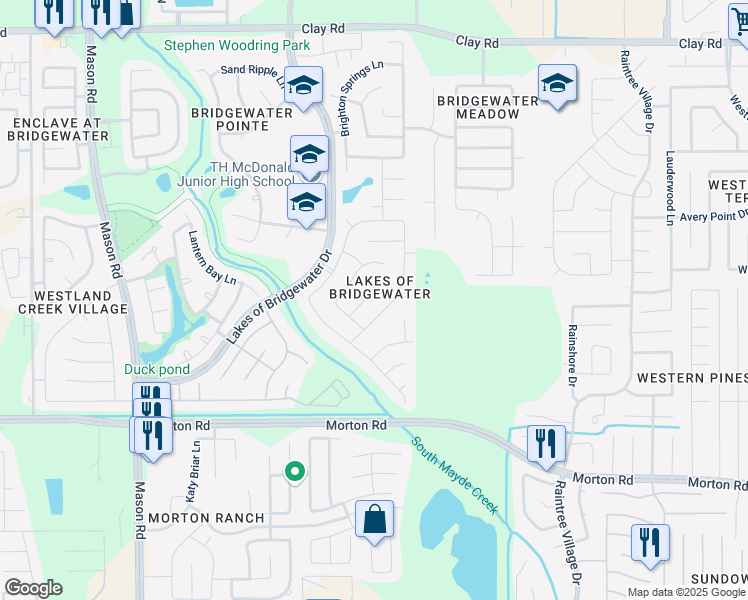 map of restaurants, bars, coffee shops, grocery stores, and more near 3602 Stacy Park Circle in Katy