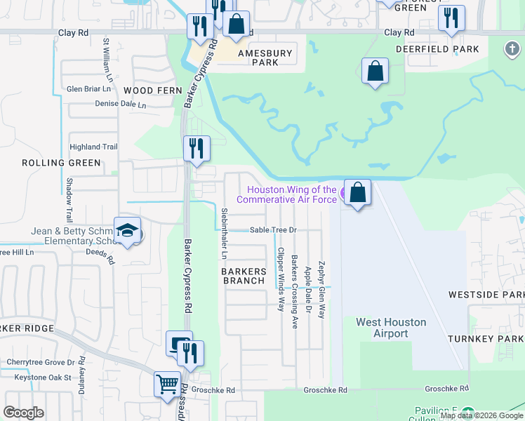 map of restaurants, bars, coffee shops, grocery stores, and more near 18202 Sea Branch Drive in Houston