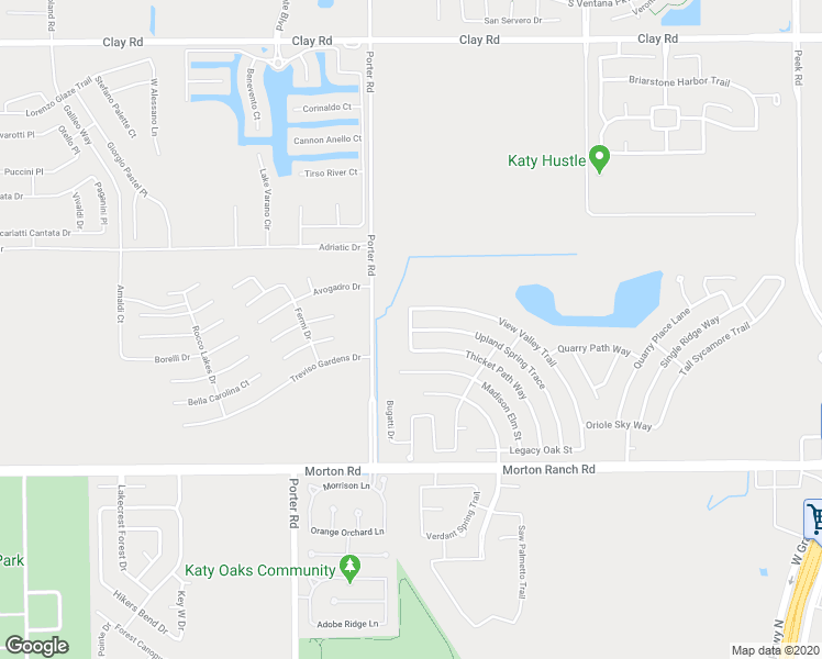 map of restaurants, bars, coffee shops, grocery stores, and more near Horizon Side Way in Katy