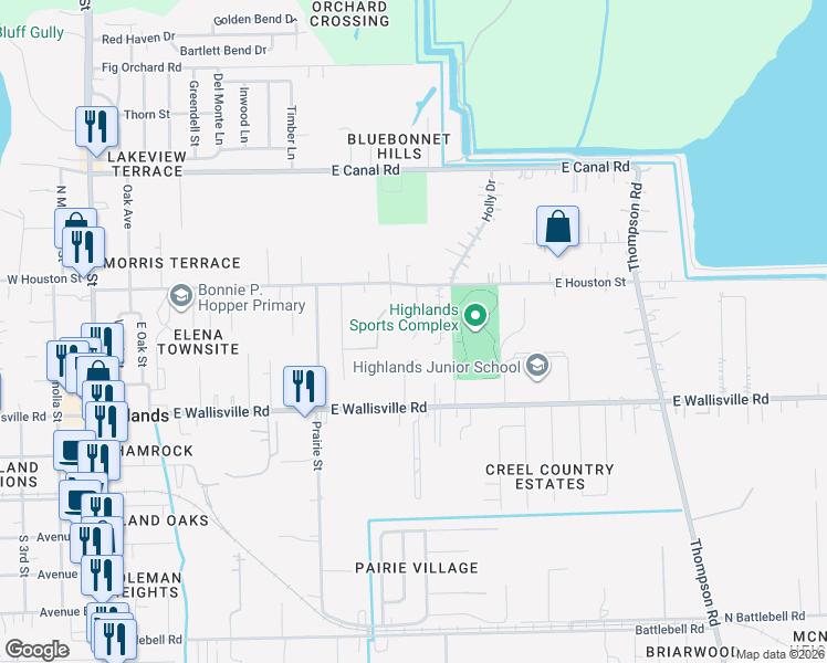 map of restaurants, bars, coffee shops, grocery stores, and more near 423 Irene Drive in Highlands