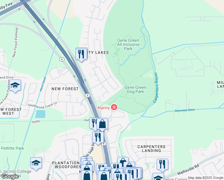 map of restaurants, bars, coffee shops, grocery stores, and more near 6507 Providence View Lane in Houston