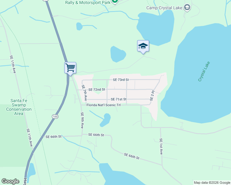 map of restaurants, bars, coffee shops, grocery stores, and more near 470 Southeast 72nd Street in Starke