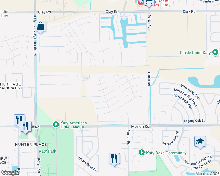 map of restaurants, bars, coffee shops, grocery stores, and more near 24327 Amaldi Court in Katy