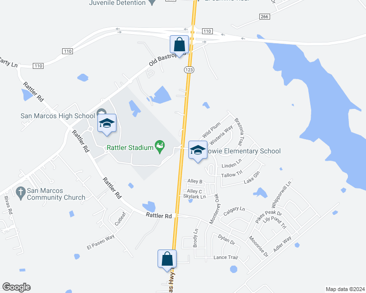 map of restaurants, bars, coffee shops, grocery stores, and more near in San Marcos