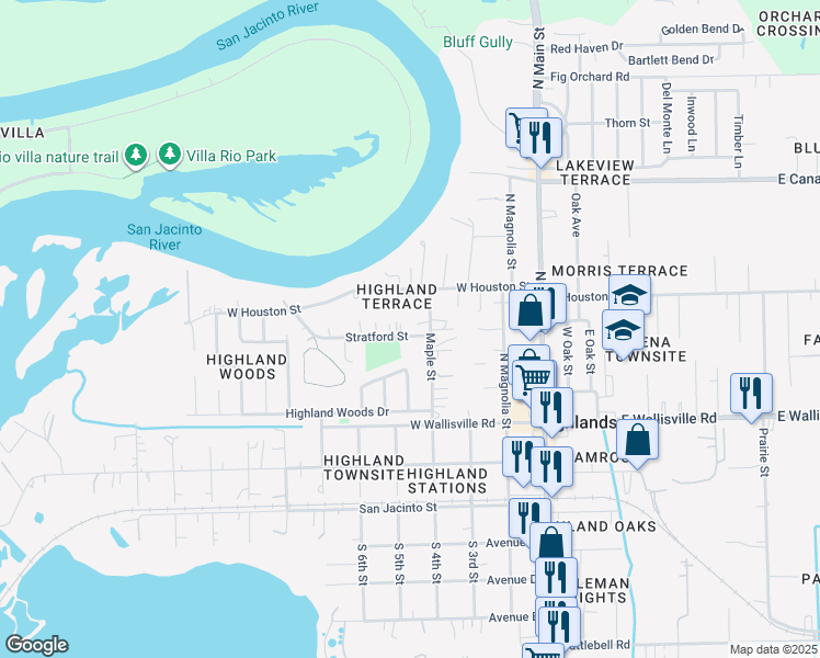 map of restaurants, bars, coffee shops, grocery stores, and more near 509 Stratford Street in Highlands