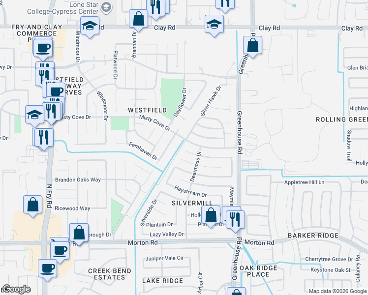 map of restaurants, bars, coffee shops, grocery stores, and more near 19434 Bristlestar Drive in Katy