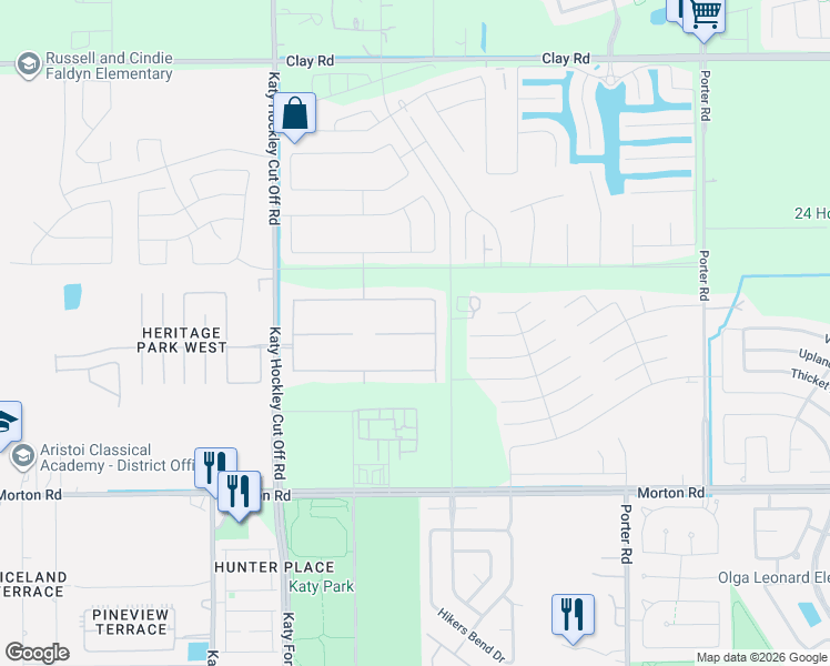 map of restaurants, bars, coffee shops, grocery stores, and more near 24706 Allori Ct in Katy