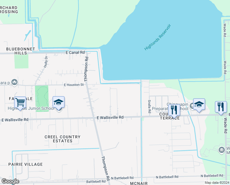 map of restaurants, bars, coffee shops, grocery stores, and more near 8719 East Highlands Cross in Highlands