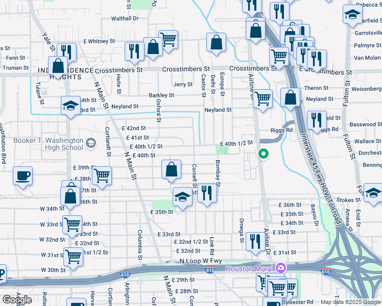 map of restaurants, bars, coffee shops, grocery stores, and more near 749 East 41st Street in Houston