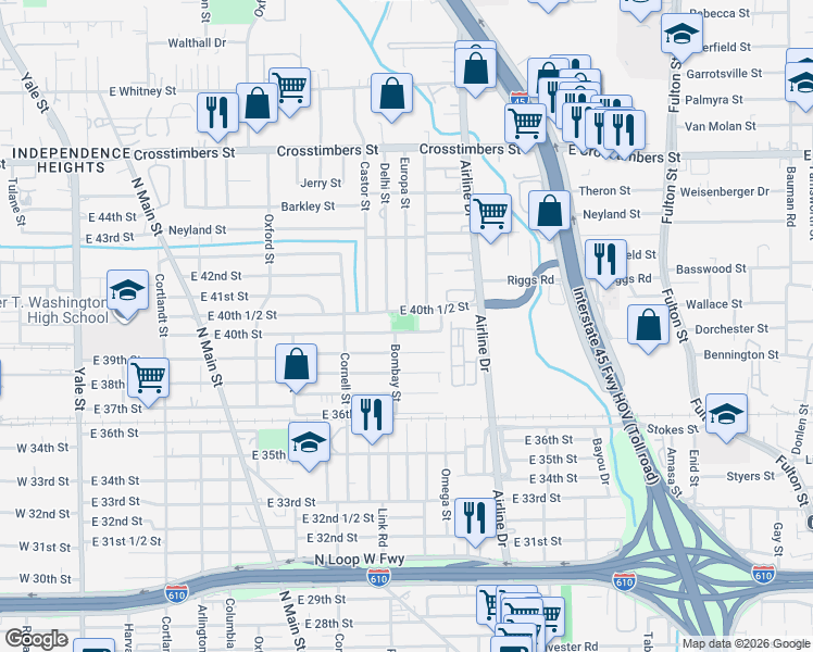 map of restaurants, bars, coffee shops, grocery stores, and more near 4032 Europa Street in Houston