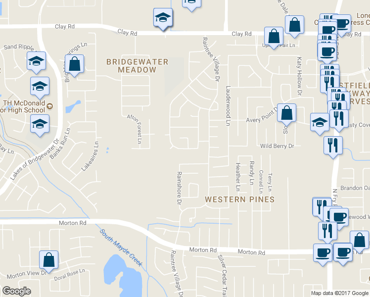 map of restaurants, bars, coffee shops, grocery stores, and more near 3651 Goldleaf Trail Drive in Katy