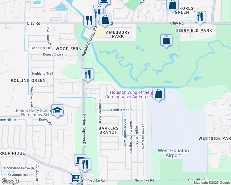 map of restaurants, bars, coffee shops, grocery stores, and more near 3722 Rowlock Vine Drive in Houston