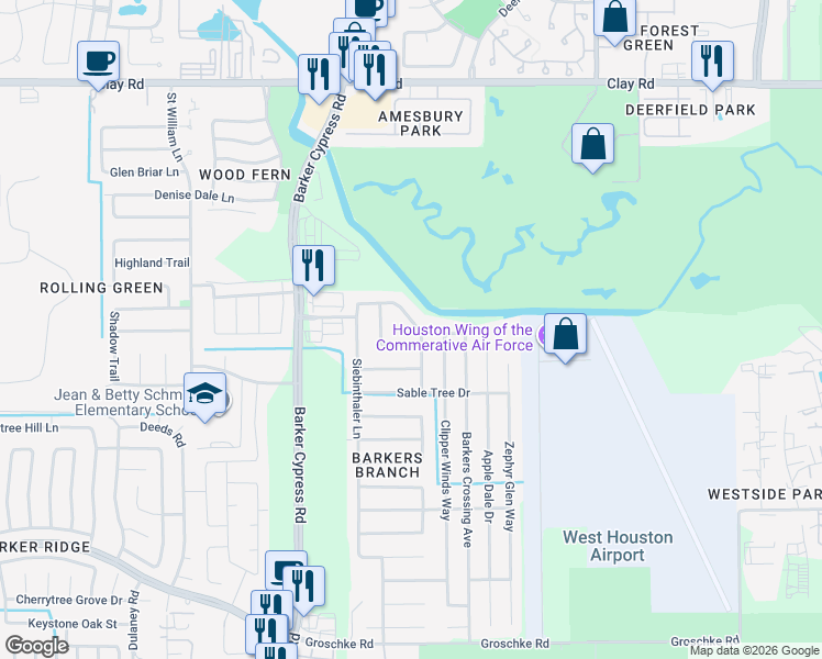 map of restaurants, bars, coffee shops, grocery stores, and more near 3722 Rowlock Vine Drive in Houston