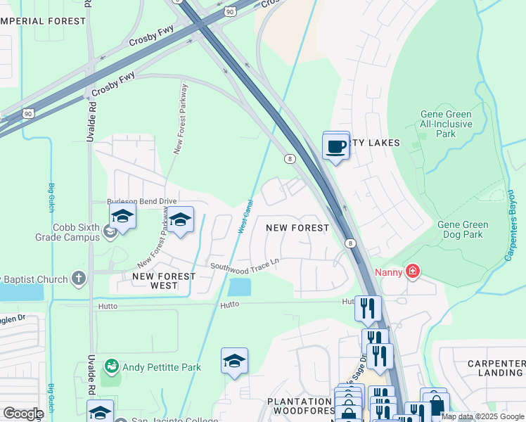 map of restaurants, bars, coffee shops, grocery stores, and more near 6926 Russelfield Lane in Houston