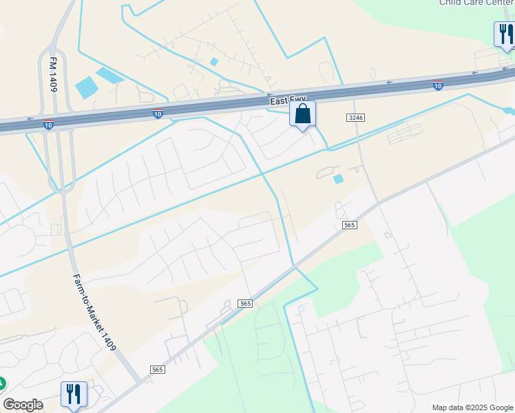 map of restaurants, bars, coffee shops, grocery stores, and more near 15038 Diamond Way in Baytown