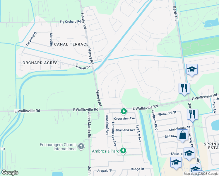 map of restaurants, bars, coffee shops, grocery stores, and more near 8634 River Crest Drive in Baytown